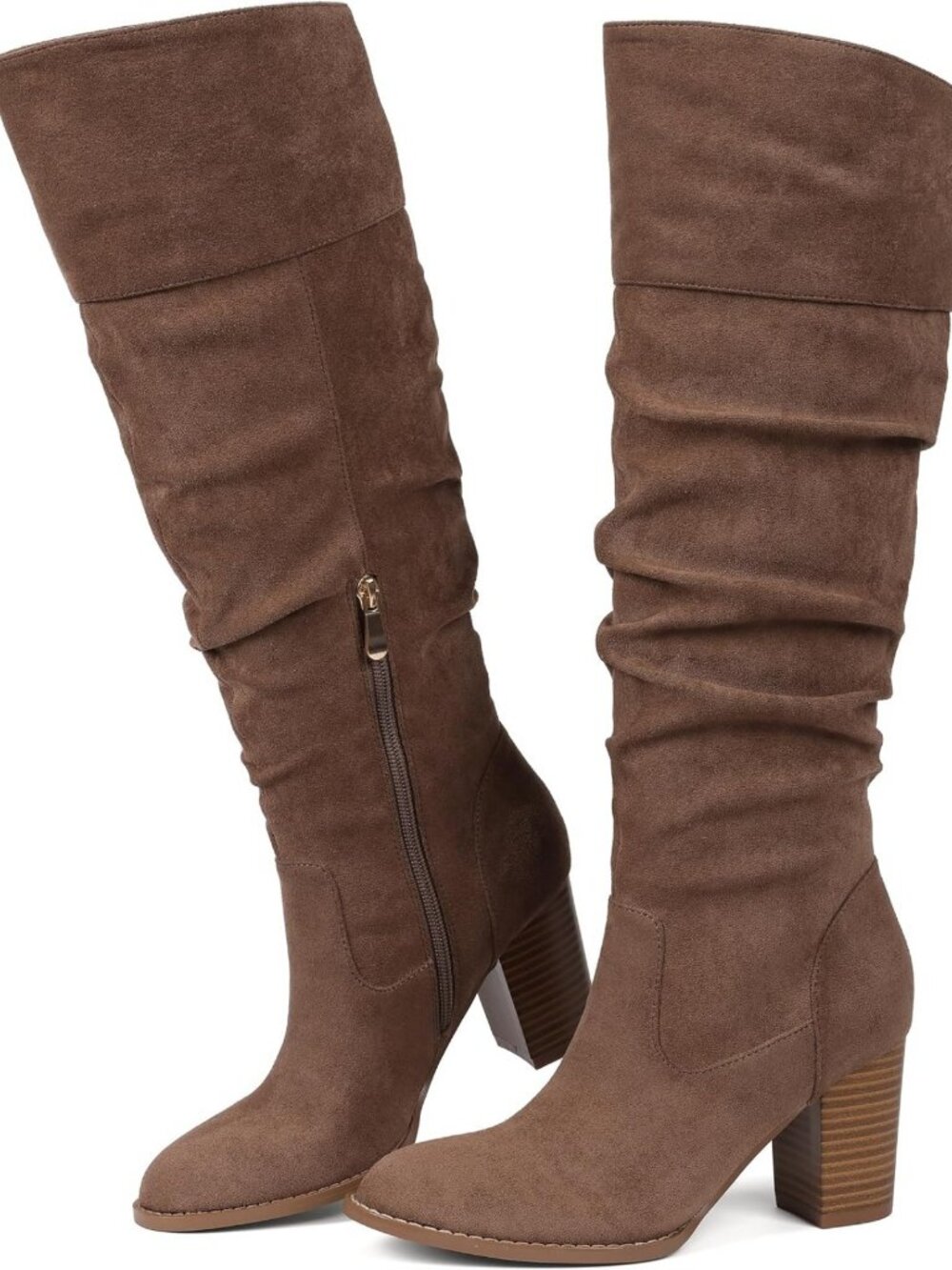 Stylish Suede Slouch Knee High Boots with Chunky Heel for Fall Fashion